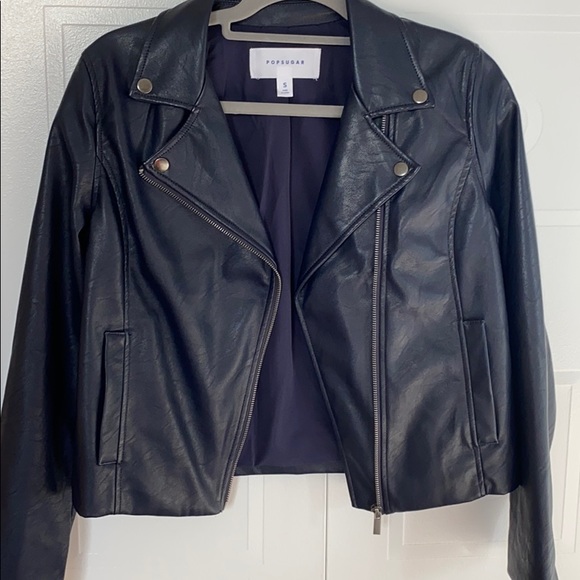 NWOT Navy Leather Jacket - Picture 3 of 5